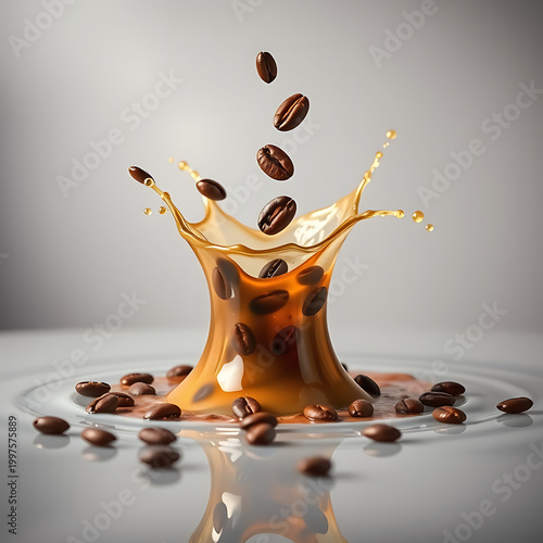 Artistic Coffee Splash Wave with Beans – Premium Espresso Liquid Motion Concept