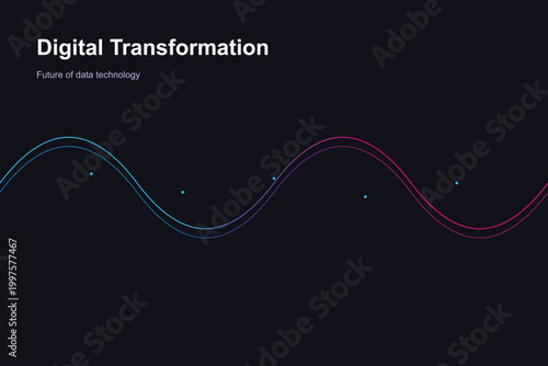 Digital transformation concept with abstract wave lines, future of data technology background, blue and purple gradient sine wave on dark backdrop