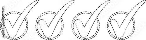 Four black and white checkmarks in dashed lines