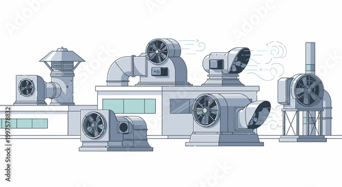 Industrial Ventilation Systems on Building Rooftop - HVAC Equipment
