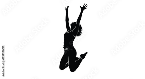 woman jumping with arms raised silhouette high quality professional detailed modern
