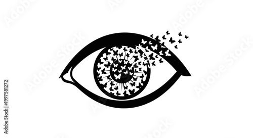 a black and white illustration of an eye with puzzle pieces.