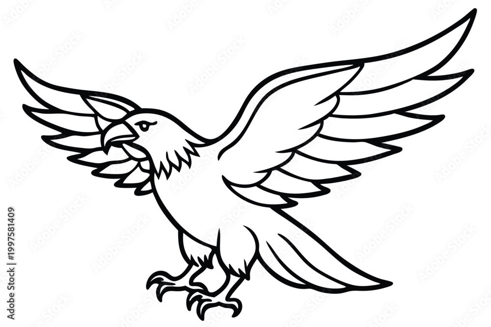 Naklejka premium eagle bird silhouette line art vector illustration with a white background