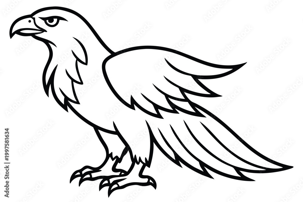 Fototapeta premium eagle bird silhouette line art vector illustration with a white background