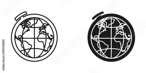 Contrasting globe designs in circular frames with different fill styles