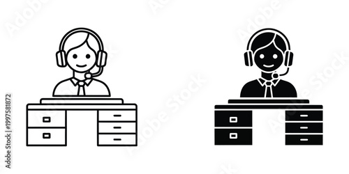 Two customer support agents seated at desks with headsets