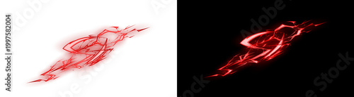 Tableau sur toile PNG image of Dynamic red abstract lightning energy burst effect with powerful electrical sparks on transparent background
