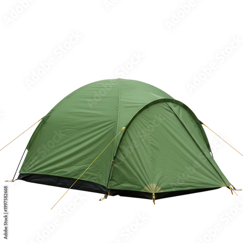 Green camping tent isolated on transparent background