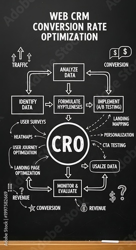 Diagram illustrating web CRM conversion rate optimization process with data analysis