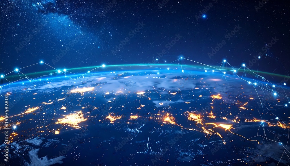 Obraz premium Global Network Connectivity Earth from Space.