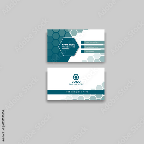 Double-Sided Business Card Template with Clean Hexagon Background Design.