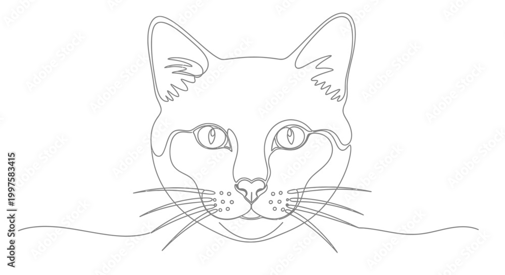 Obraz premium Minimalist Cat Face Line Drawing - Continuous Line Art Portrait
