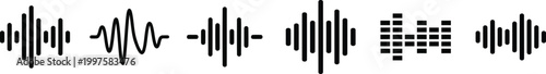 Sound wave icons, audio waveforms, equalizer symbols isolated on white background, Vector