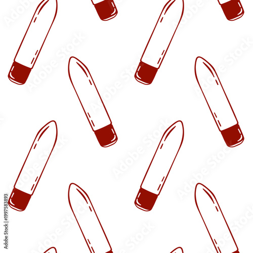 Red line pattern of a vibrator in minimalist sketch style, adult toys for sex games, Simple repeat for toy shop or branding materials