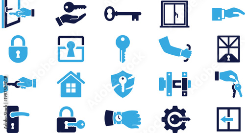 Key and lock icons set for security access and protection concepts.