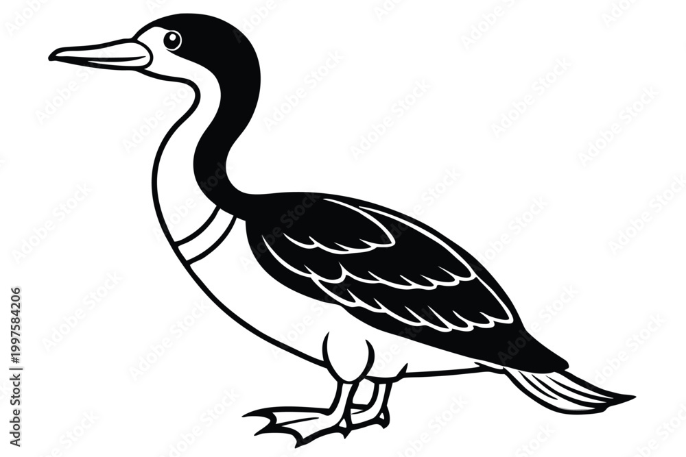 Fototapeta premium cormorant bird silhouette line art vector illustration with a white background