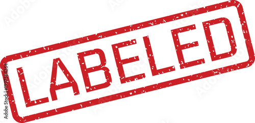 Red 'labeled' stamp illustration on white background