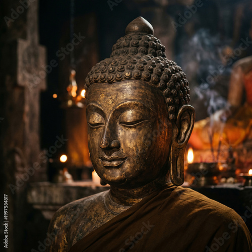 Golden Buddha statue in ser...