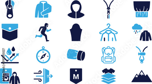 Outdoor clothing and gear for hiking camping and adventure travel rain protection and durable fabric features.