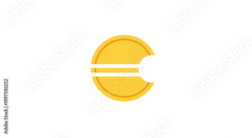 A vector graphic illustration of a gold coin with a bite taken out