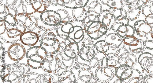 seamless pattern of hand drawn friendship bracelets with various beads and charms for jewelry design and fashion decoration vector illustration