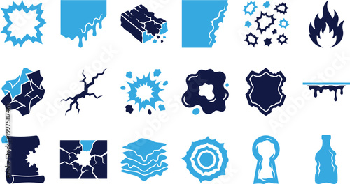 Set of abstract explosion and damage effect icons for design.
