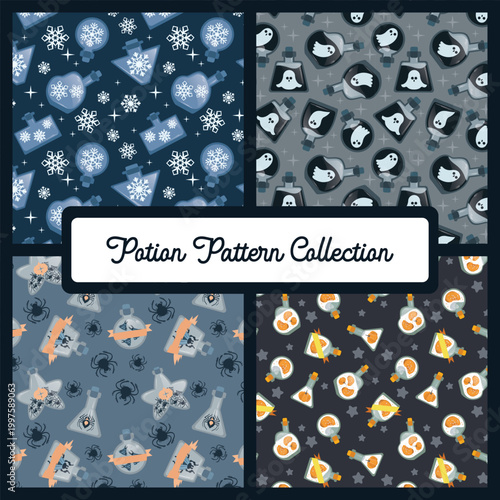 Set of colorful potion bottles patterns