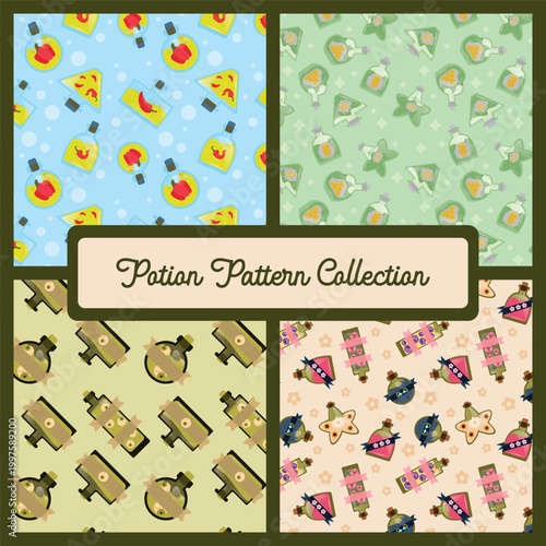 Set of colorful potion bottles patterns