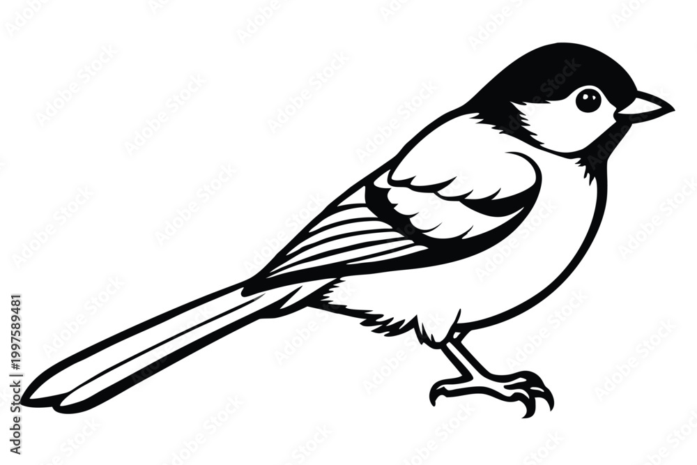 Obraz premium chickadee bird silhouette line art vector illustration with a white background