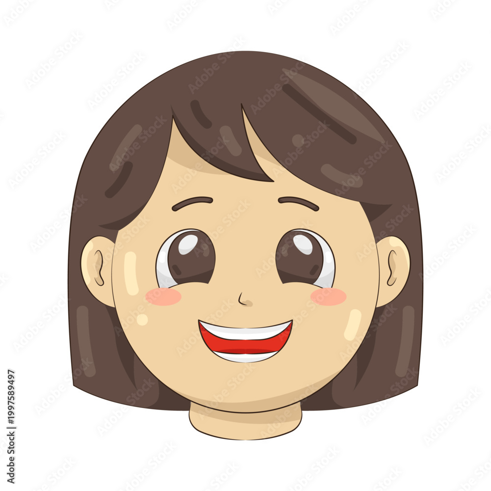 Obraz premium Cartoon Girl's Happy Face Illustration