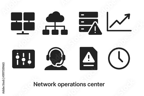 Network Operations Icons. Network operations center. Filled icon set of Network operations center: monitoring