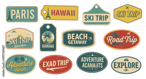 Travel Destination Stickers Collection, Vacation and Adventure Themes