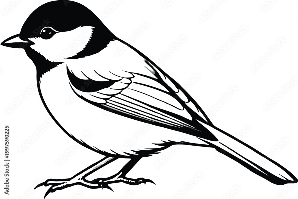 Obraz premium chickadee bird silhouette line art vector illustration with a white background
