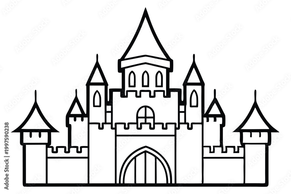 Fototapeta premium castle silhouette line art vector illustration with a white background