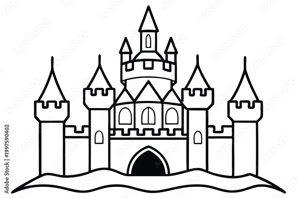Obraz premium castle silhouette line art vector illustration with a white background