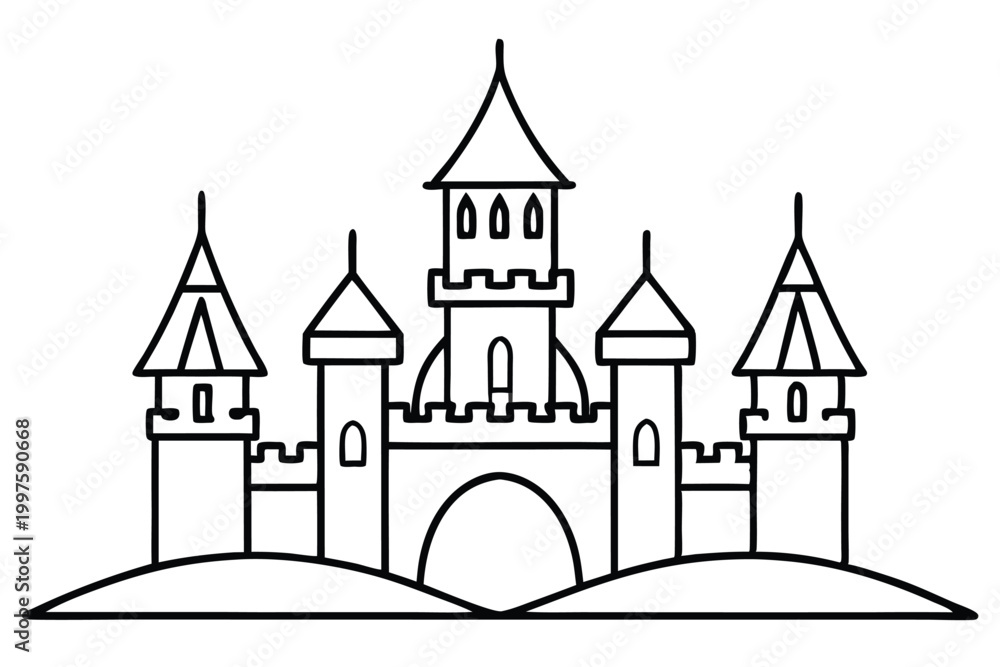 Obraz premium castle silhouette line art vector illustration with a white background