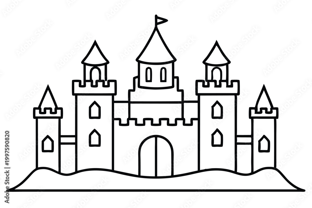 Fototapeta premium castle silhouette line art vector illustration with a white background