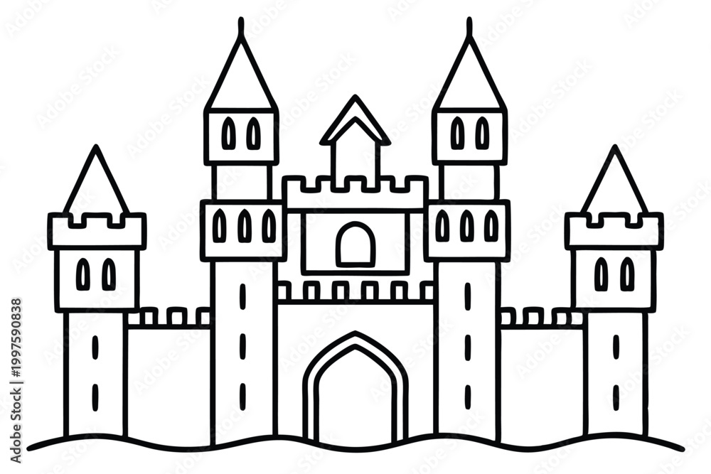 Obraz premium castle silhouette line art vector illustration with a white background