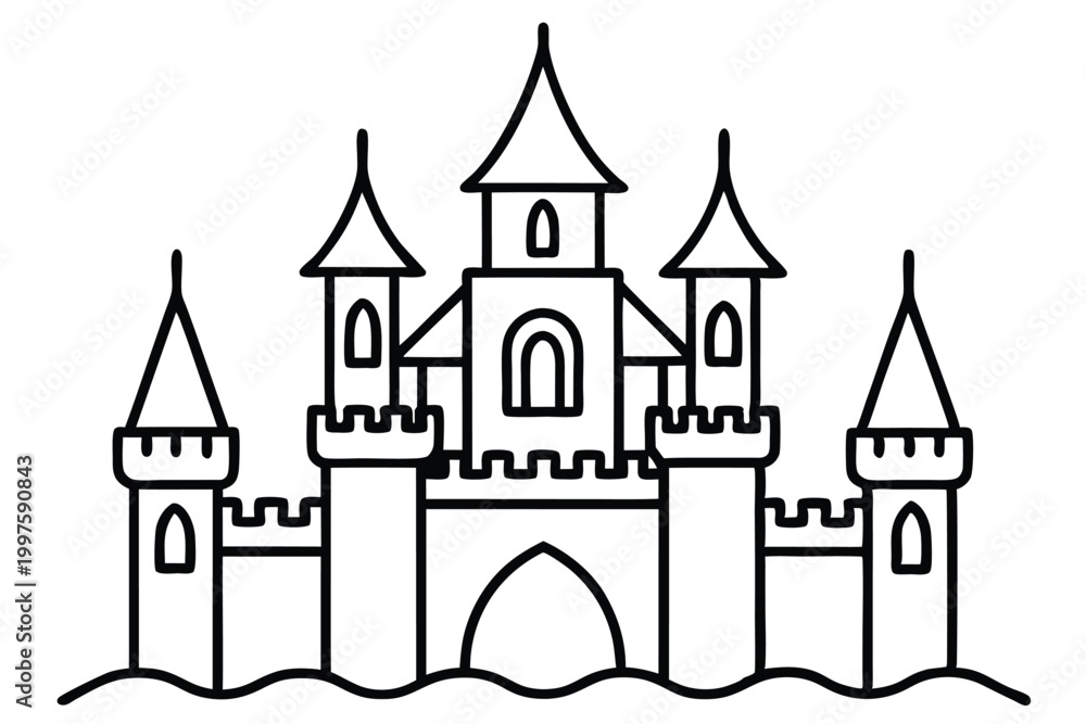 Fototapeta premium castle silhouette line art vector illustration with a white background