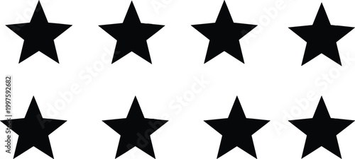Star silhouette set with five point shapes, decorative symbol icons isolated on white background vector illustration