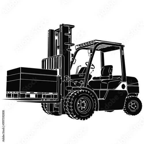 Industrial forklift silhouette icon for warehouse logistics and cargo transport
