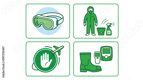 Green icons for safety and protection equipment Vector