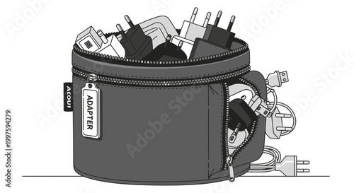 Travel Organizer Bag with Electronic Accessories and Power Adapters