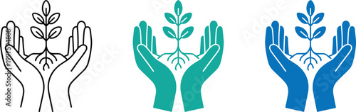 Hands Holding Plant Icons Nature Growth Eco Vector