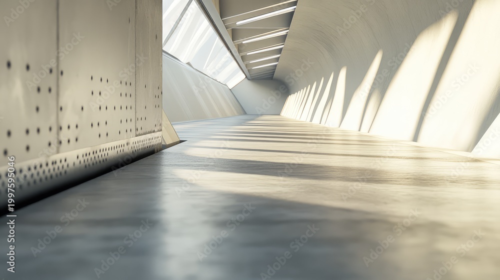 Obraz premium Modern minimalist architecture corridor with sunlight casting shadows