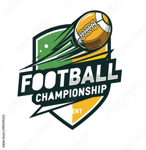 American Football Championship Event with Ball and Trophy in Stadium