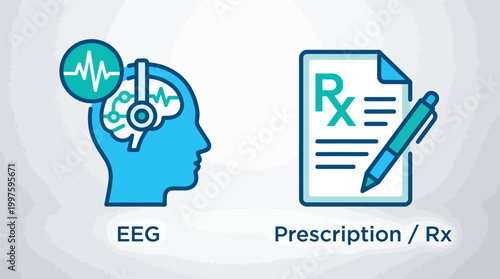 Medical icons set with eeg brain and prescription Vector