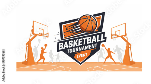 Basketball players compete in a lively tournament event on an outdoor court