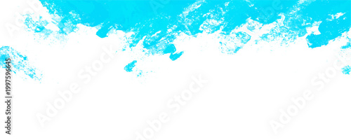 Canvas Print Vibrant cyan blue abstract messy acrylic paint texture on top edge, fluid waterc