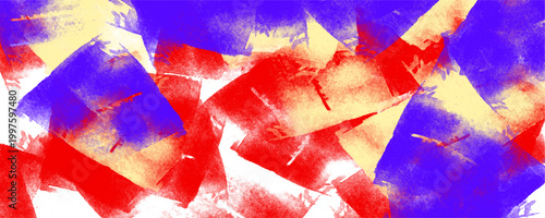 Canvastavla Colorful blue red and yellow abstract thick square paint dab texture, messy acry